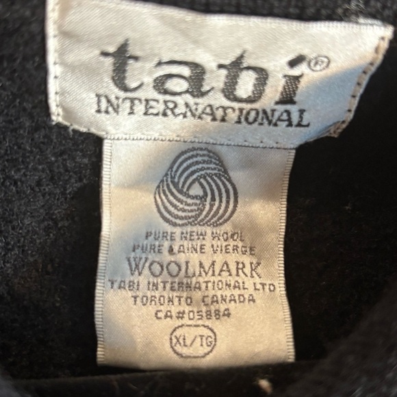 TABI INTERNATIONAL Sz XL Black Dog Pattern Cardigan Jacket Zipper 100% Wool - Picture 3 of 12